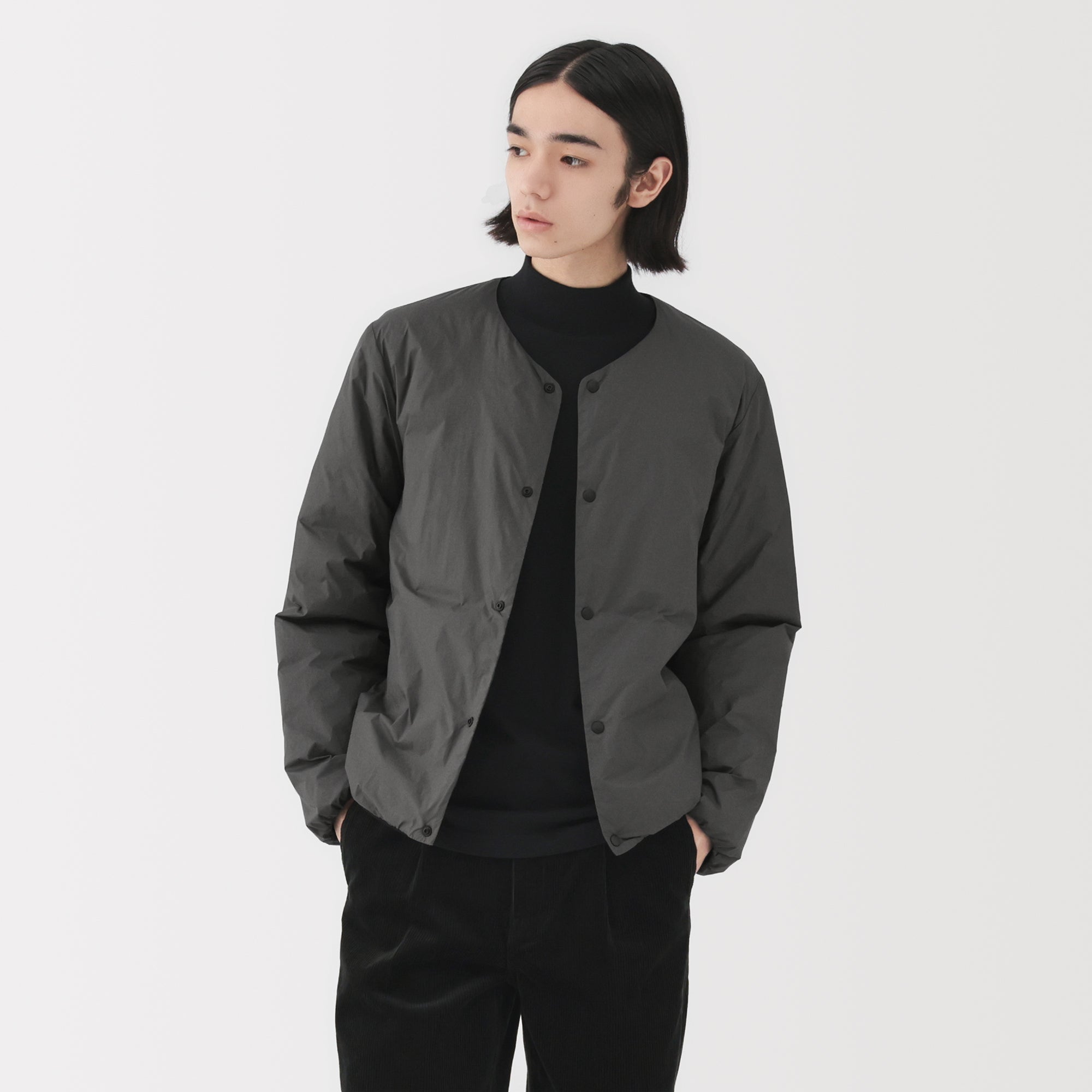 Lightweight Down Collarless Jacket - Image 3