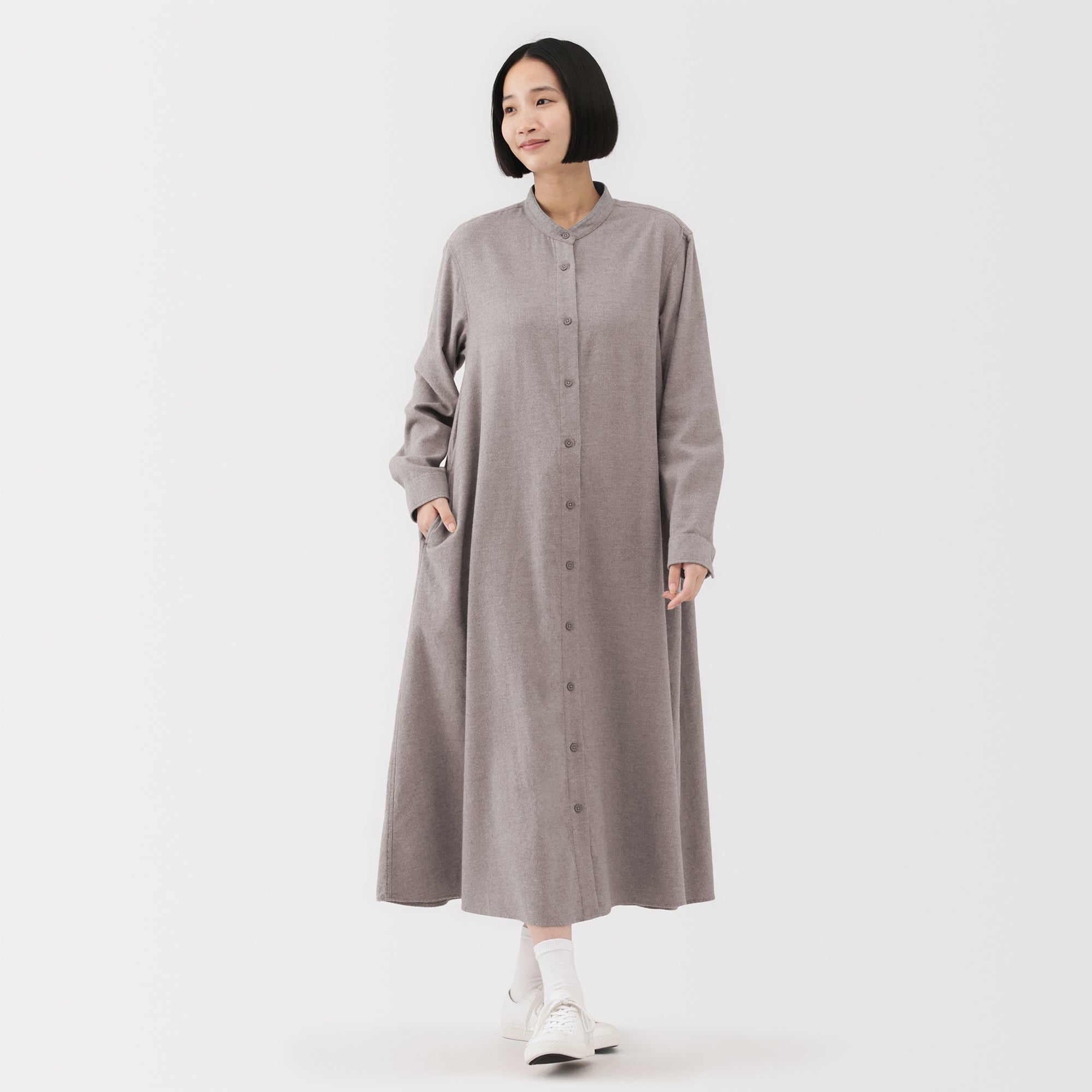 Flannel Stand Collar Dress - Image 20