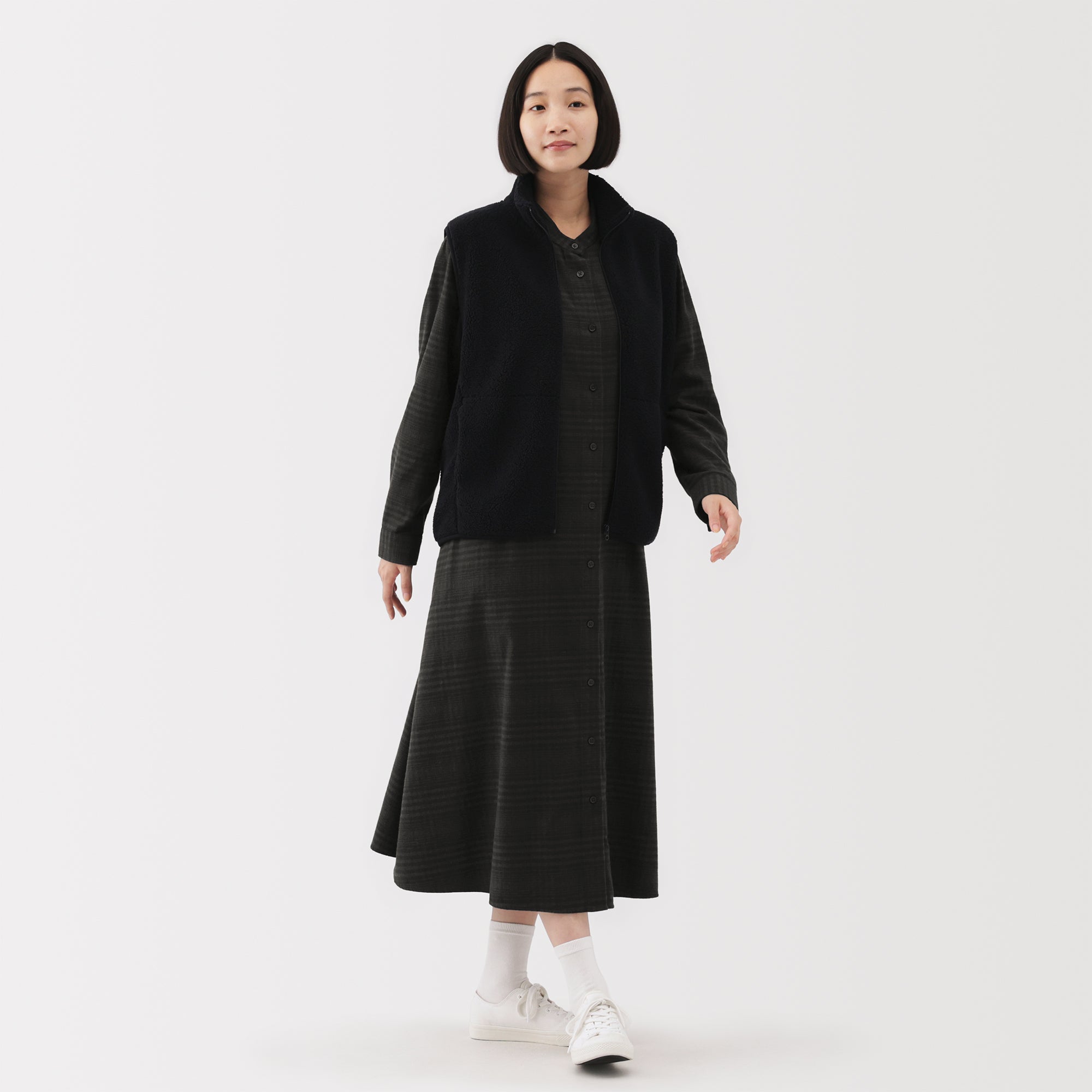Flannel Stand Collar Dress - Image 4