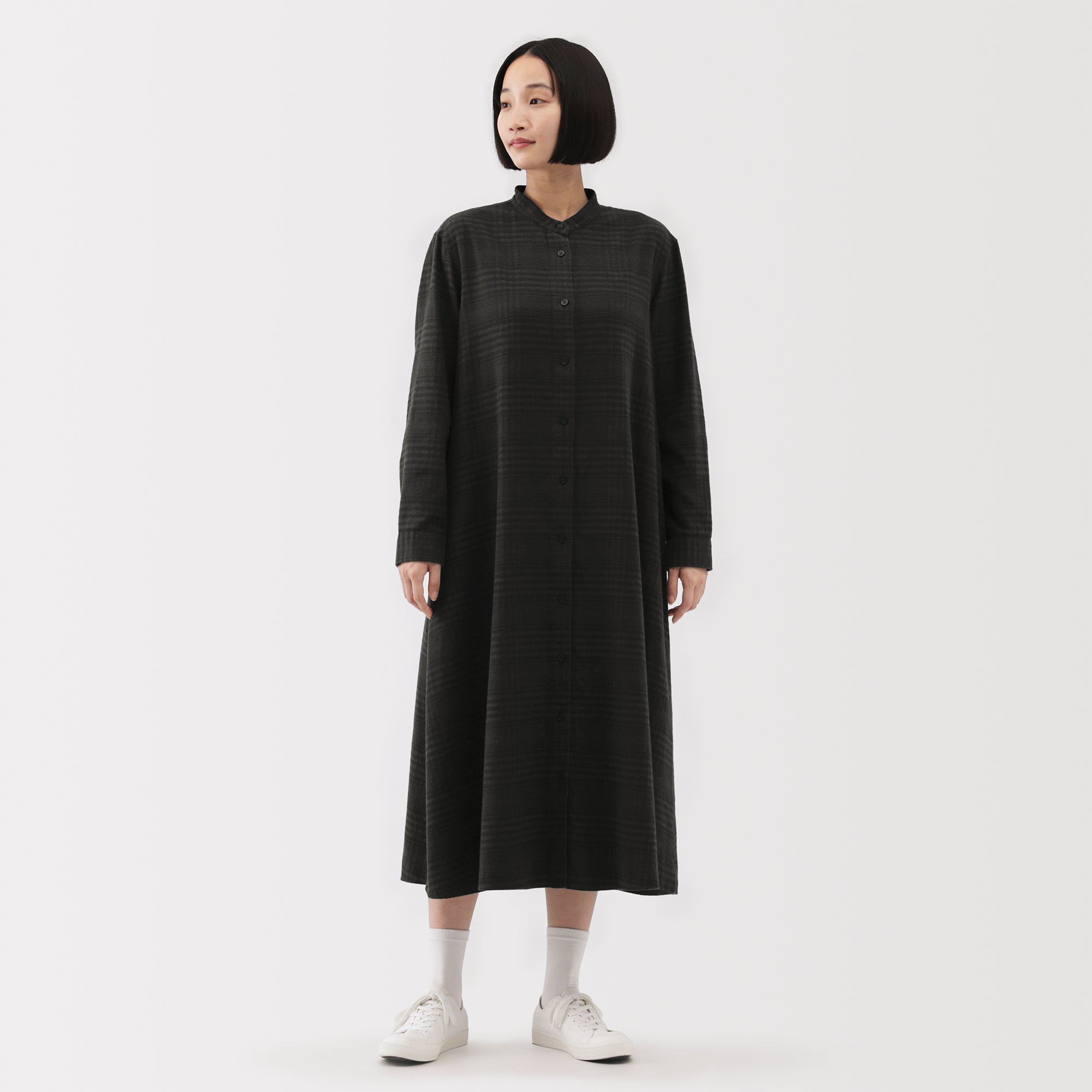 Flannel Stand Collar Dress - Image 3