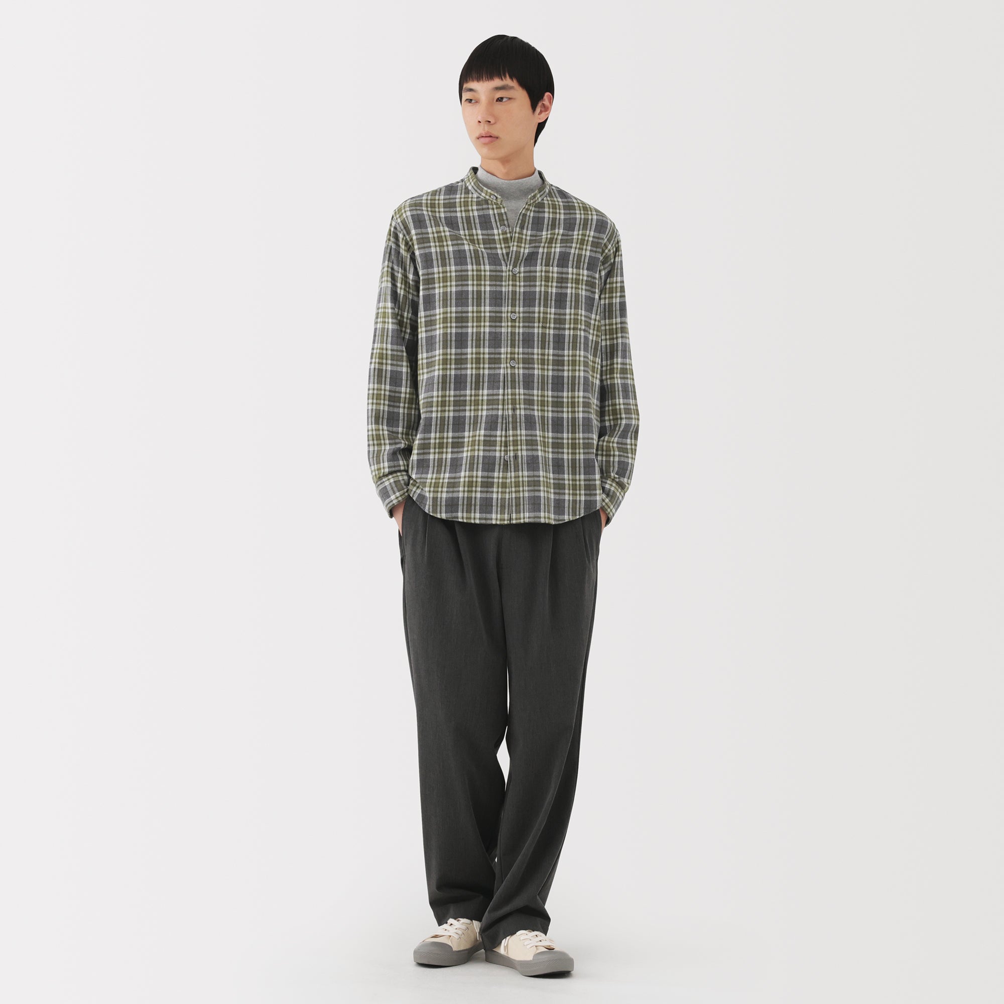 Flannel Stand Collar Shirt - Image 31