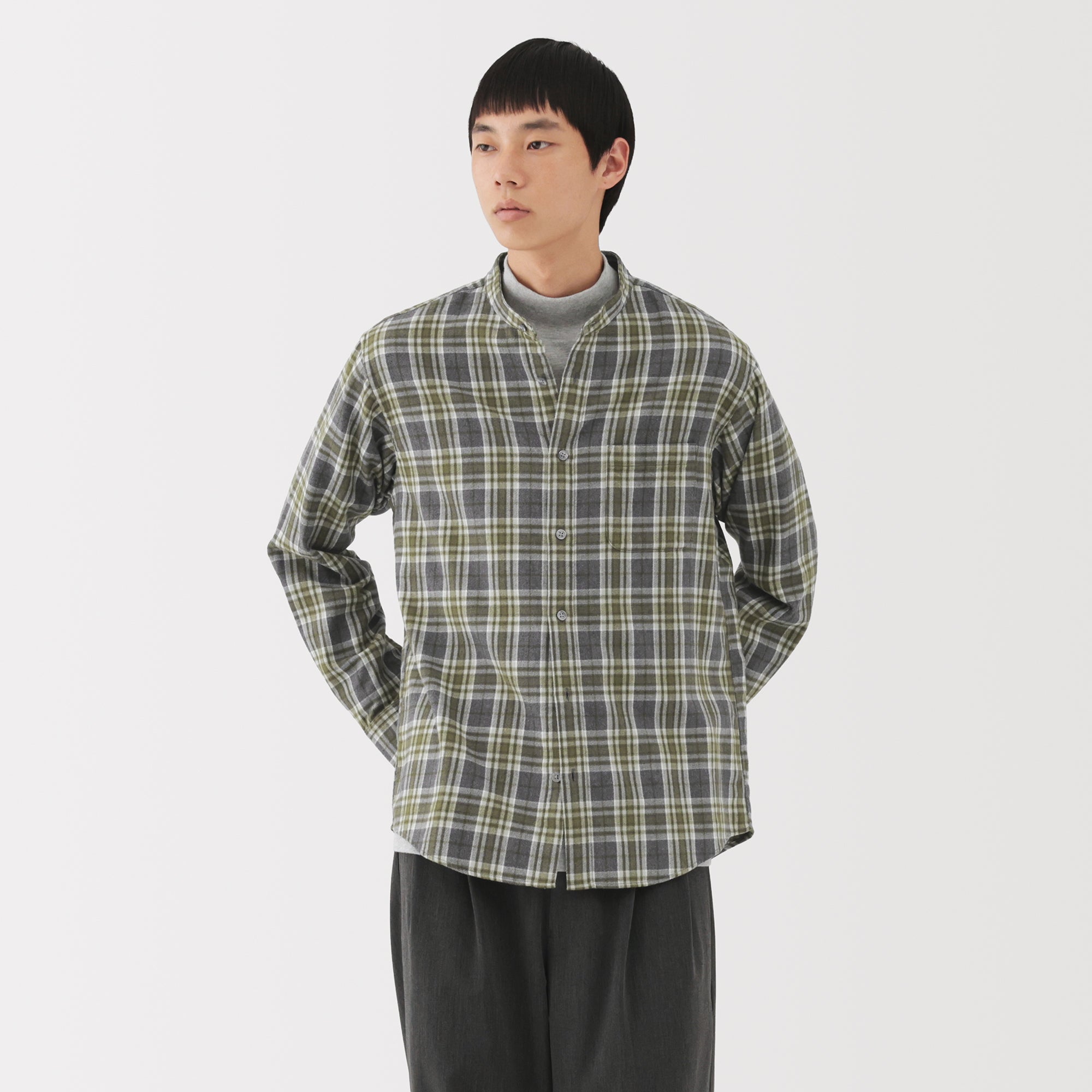 Flannel Stand Collar Shirt - Image 30
