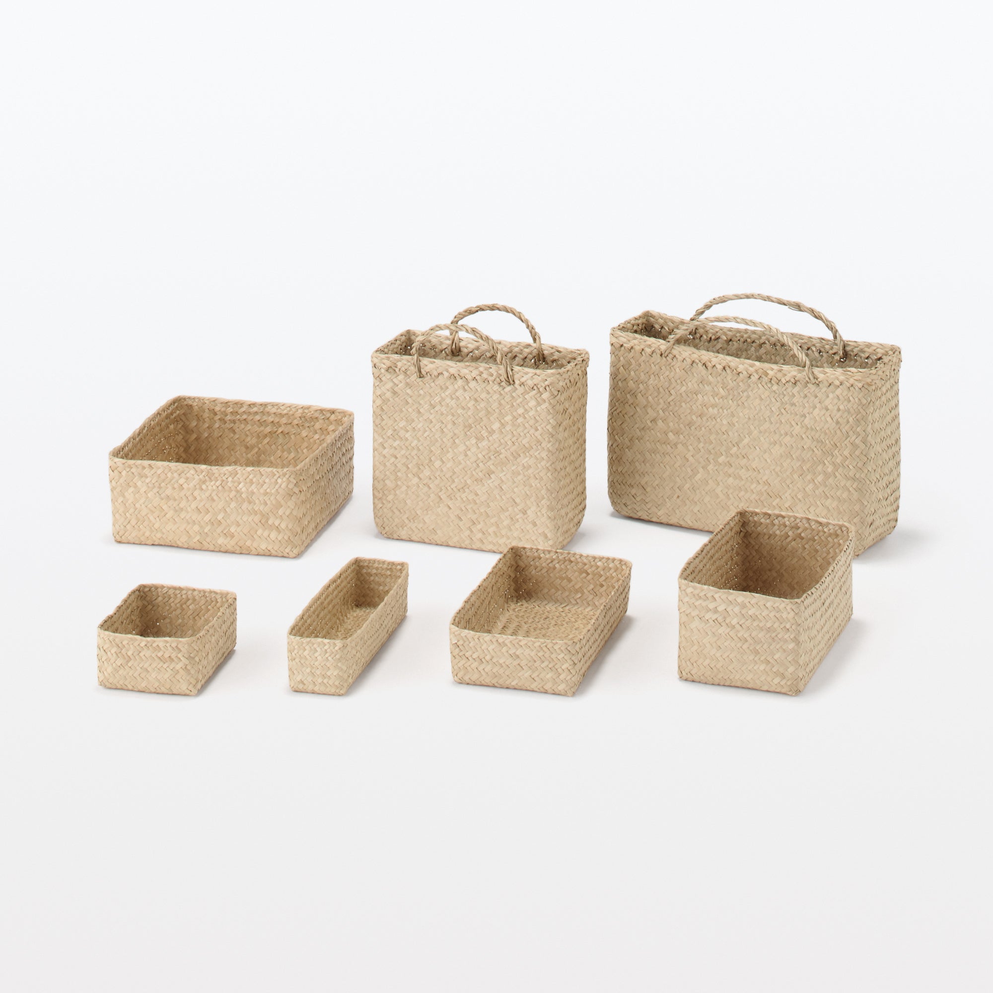 Seagrass Herringbone Basket with Handle - Large (W14.2 x D4.9 x H9.4) - Image 7
