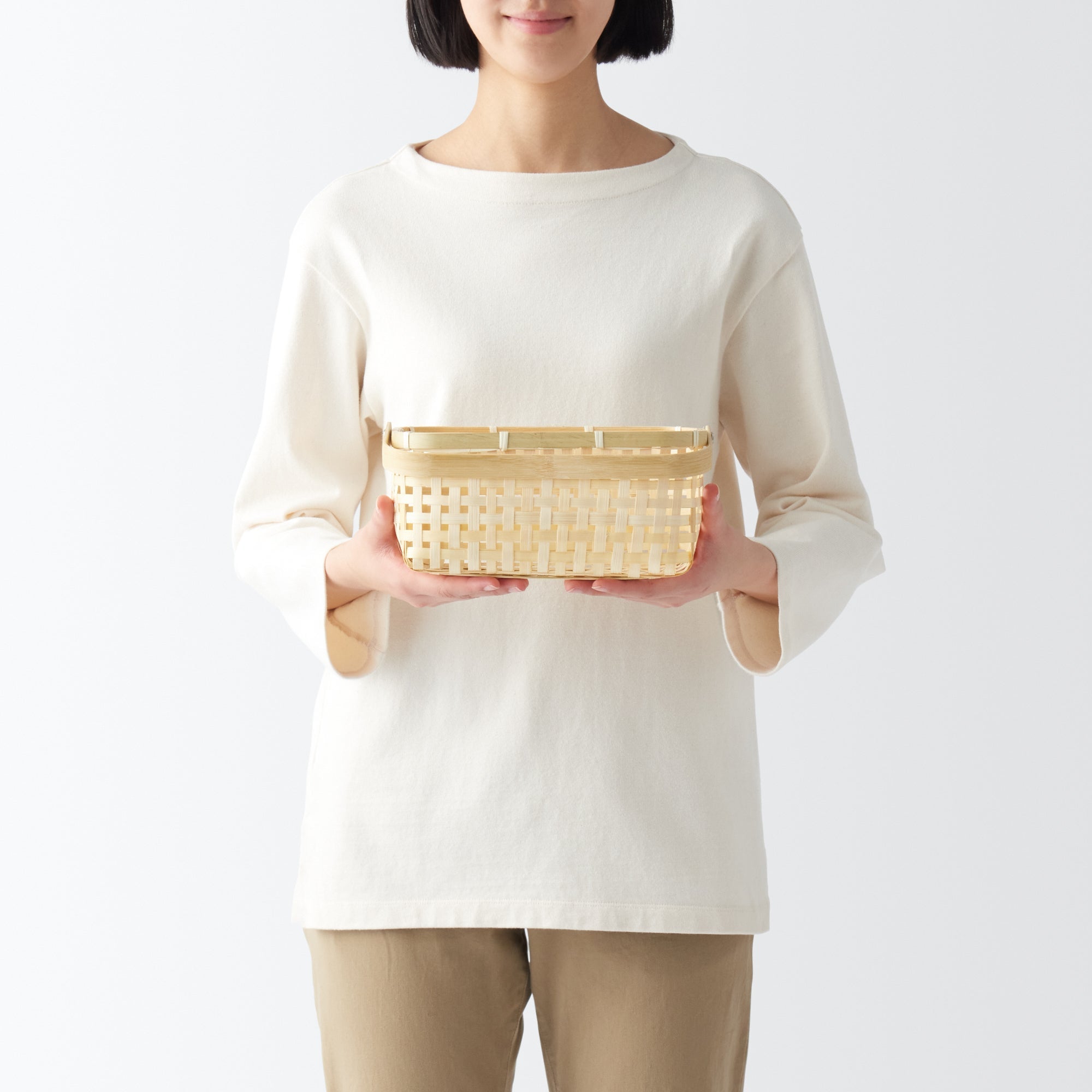 Bamboo Open Weave Basket with Handle - Small (W10.0 x D7.1 x H4.7) - Image 2