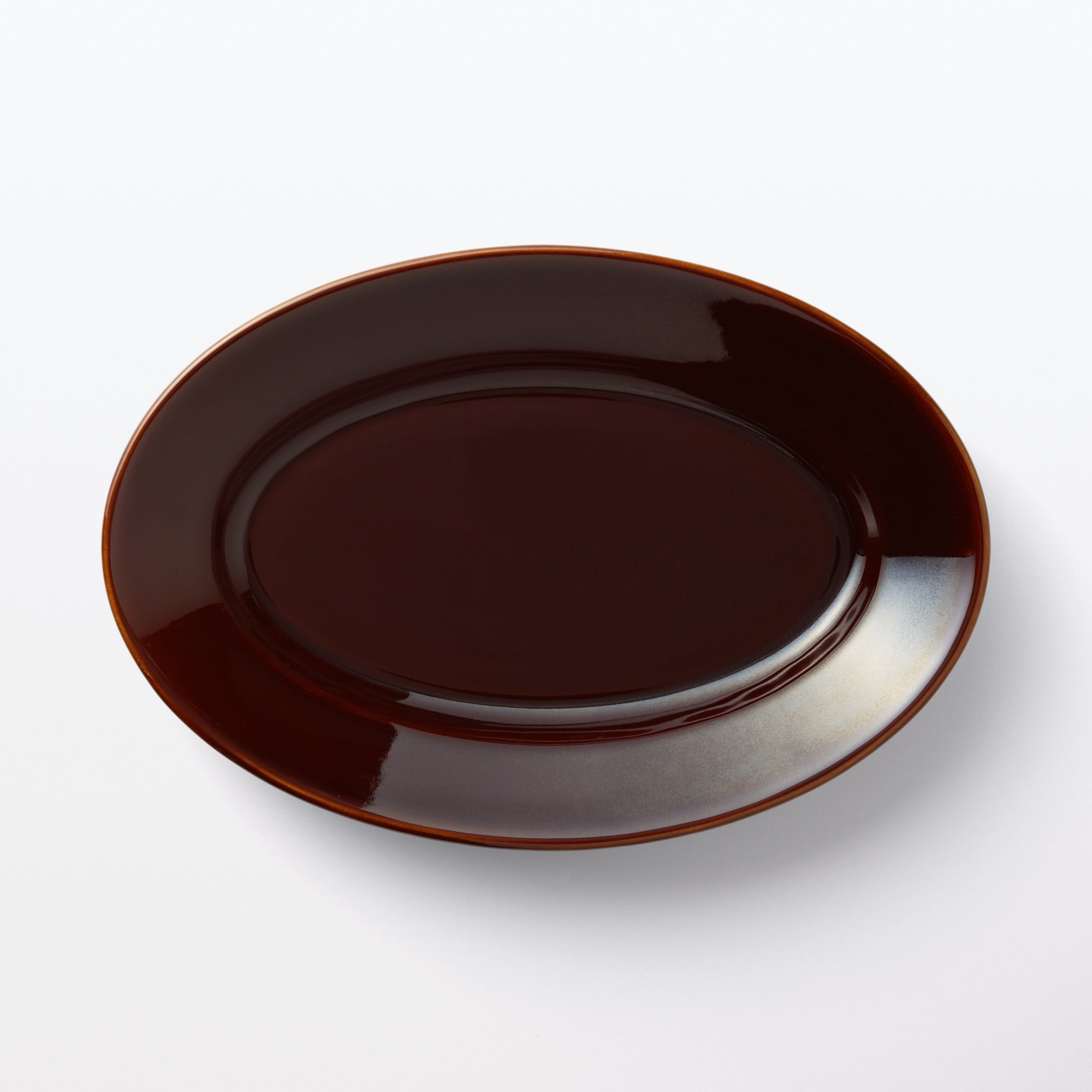 Porcelain Rimmed Oval Plate Large - Brown Glaze - Image 4
