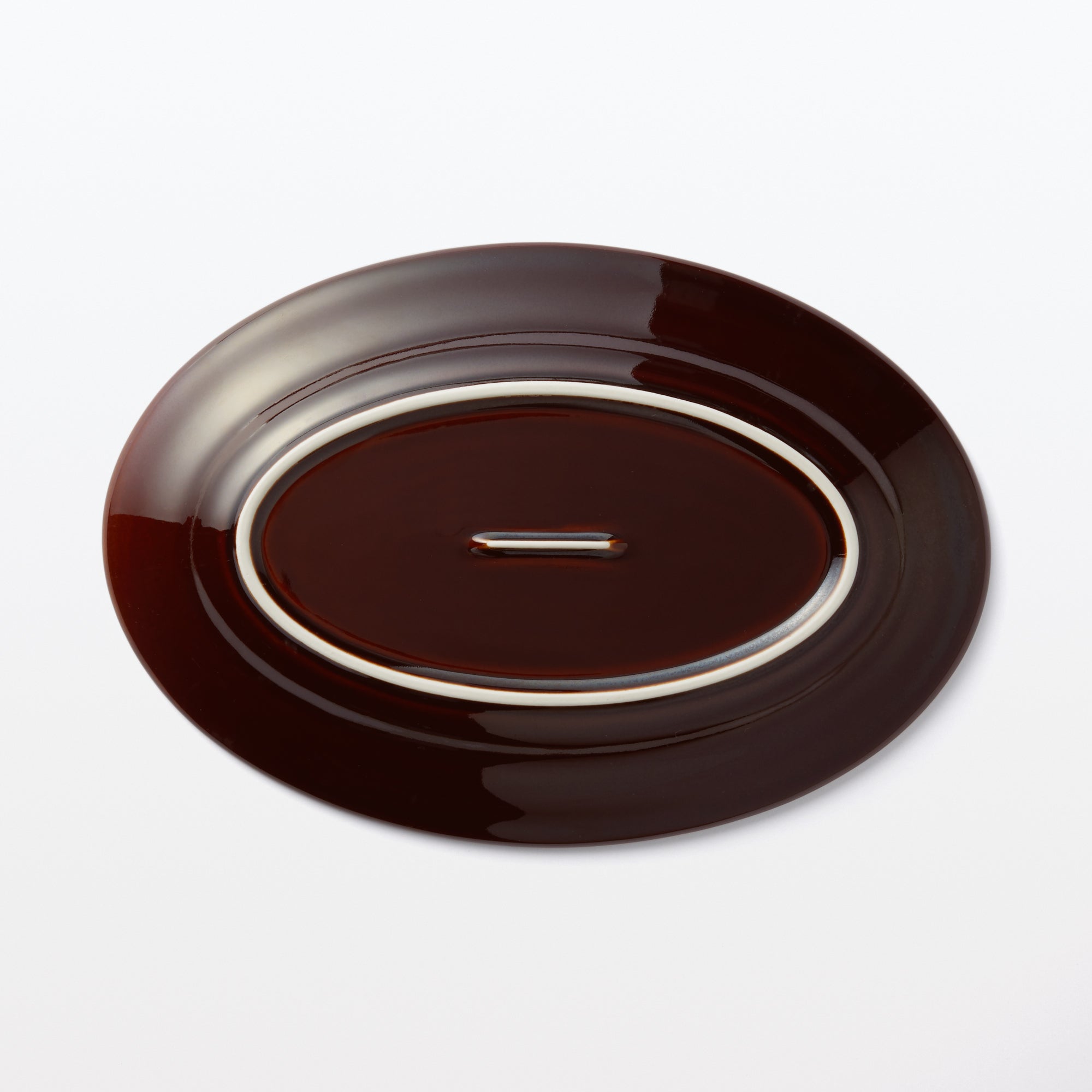 Porcelain Rimmed Oval Plate Large - Brown Glaze - Image 5