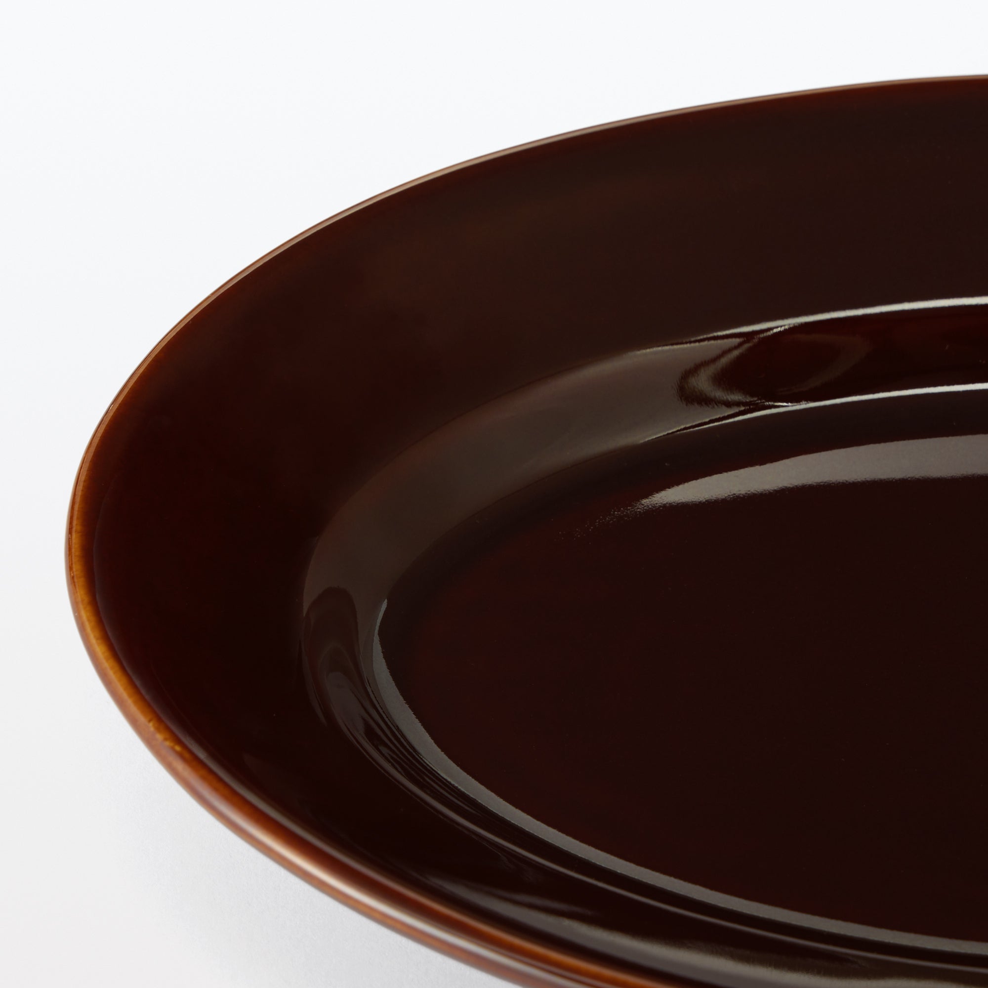 Porcelain Rimmed Oval Plate Large - Brown Glaze - Image 6