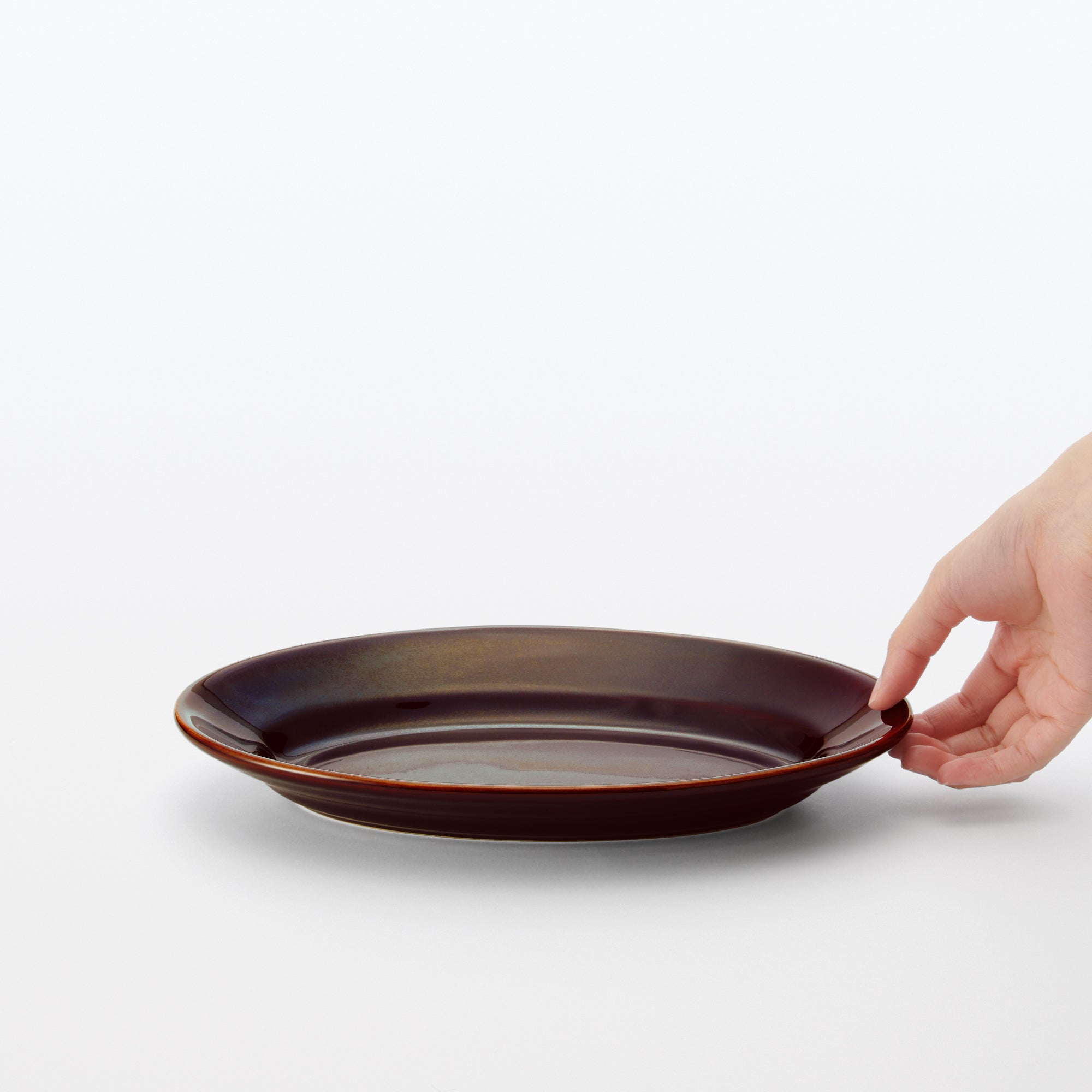 Porcelain Rimmed Oval Plate Large - Brown Glaze - Image 7
