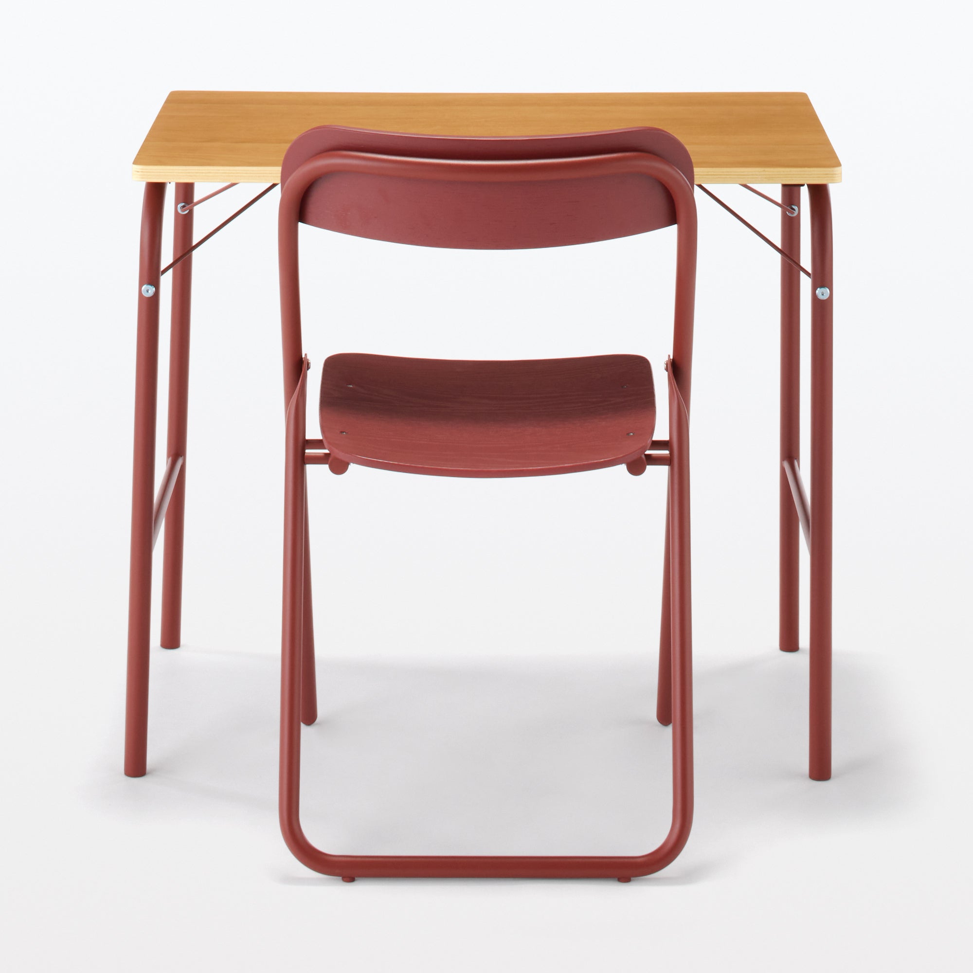 Steel Pipe Folding Chair with Wooden Seat - Burgundy - Image 7
