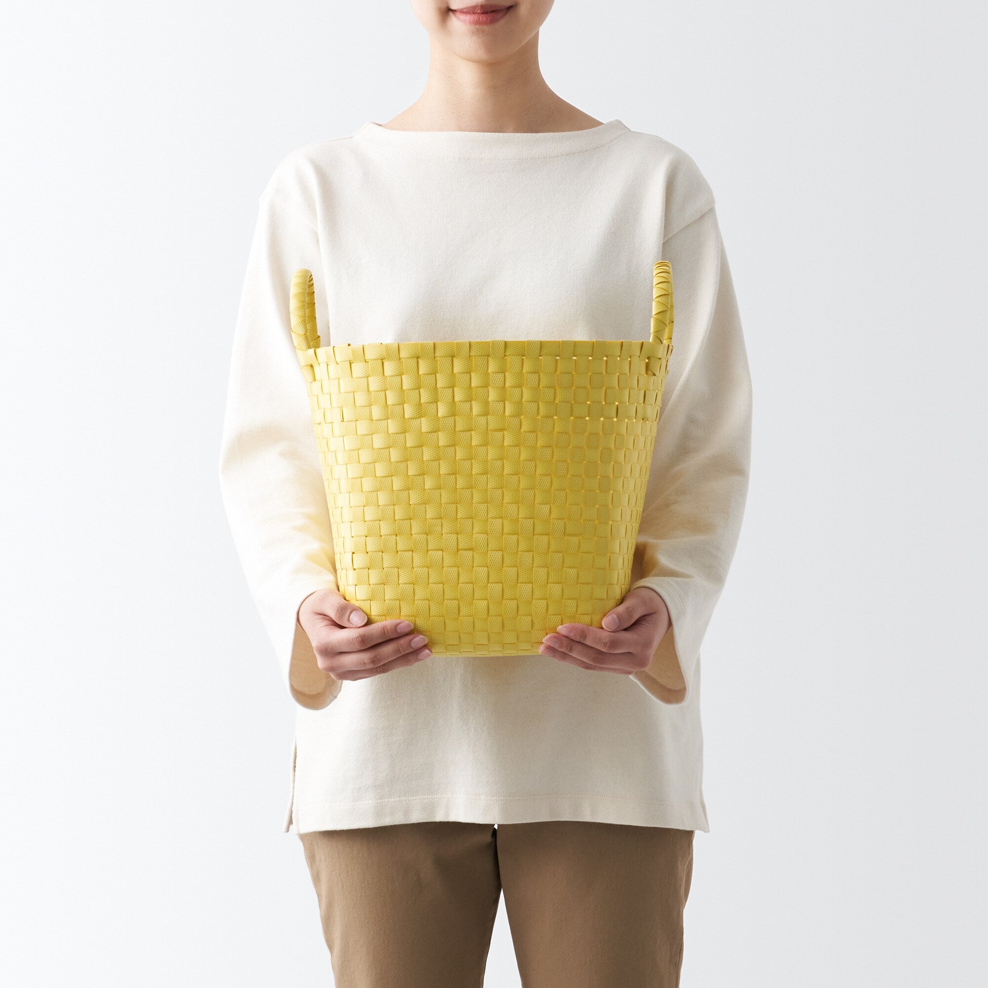 Recycled Polypropylene Strap Weave Basket - Yellow - Medium (dia. 13 x H9.8) - Image 6