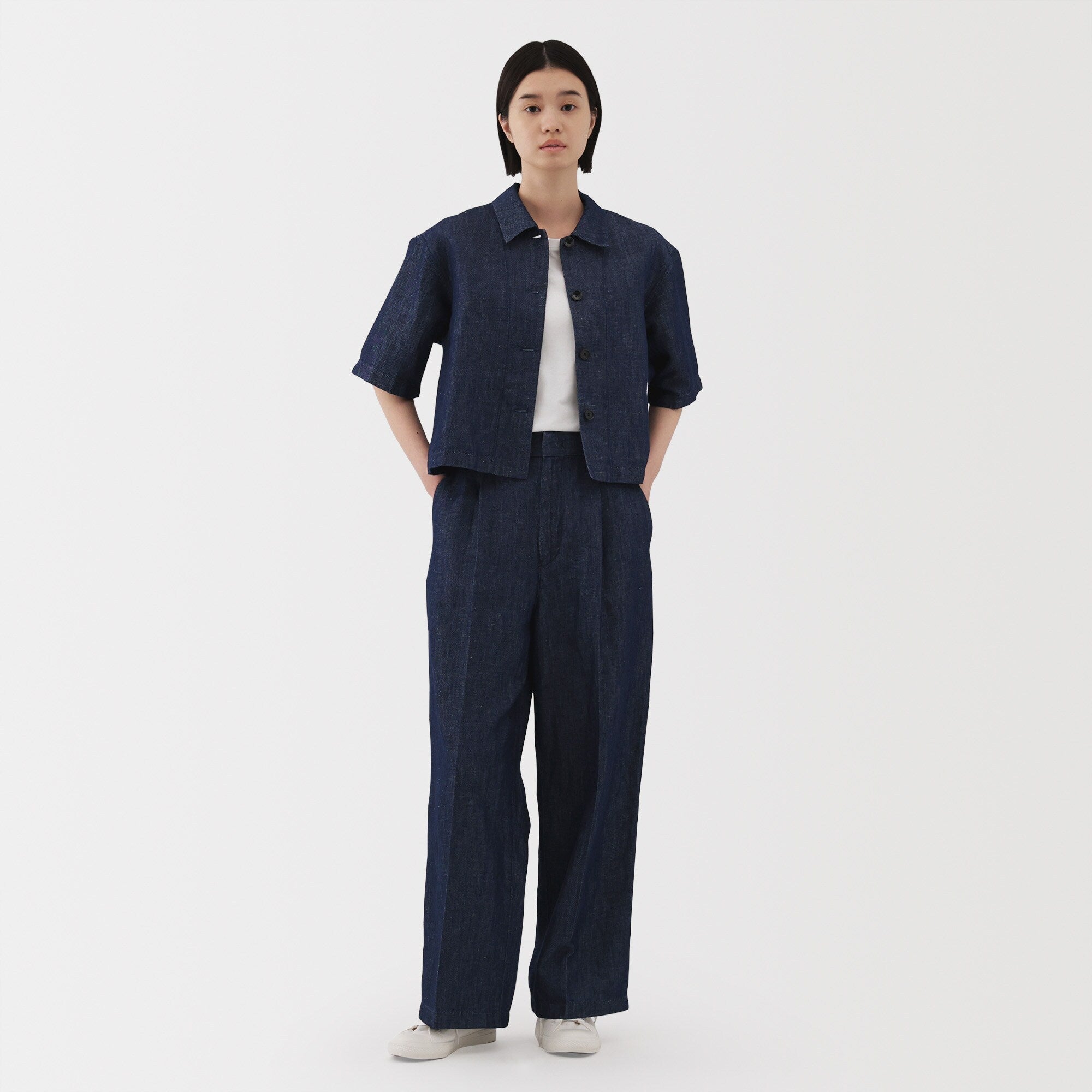 Women's Hemp Blend Denim Darted Wide Pants - Image 2