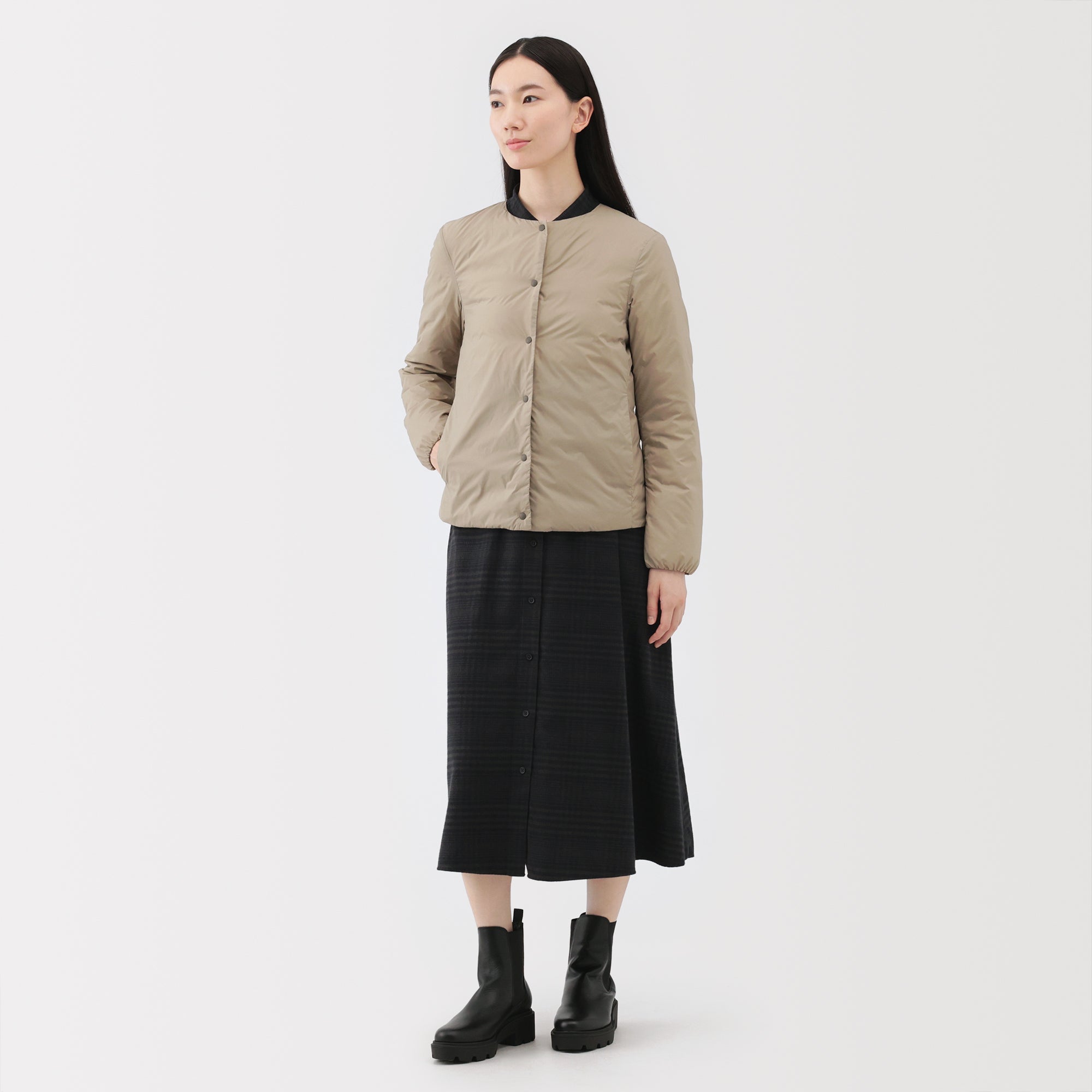 Lightweight Down Collarless Jacket - Image 14