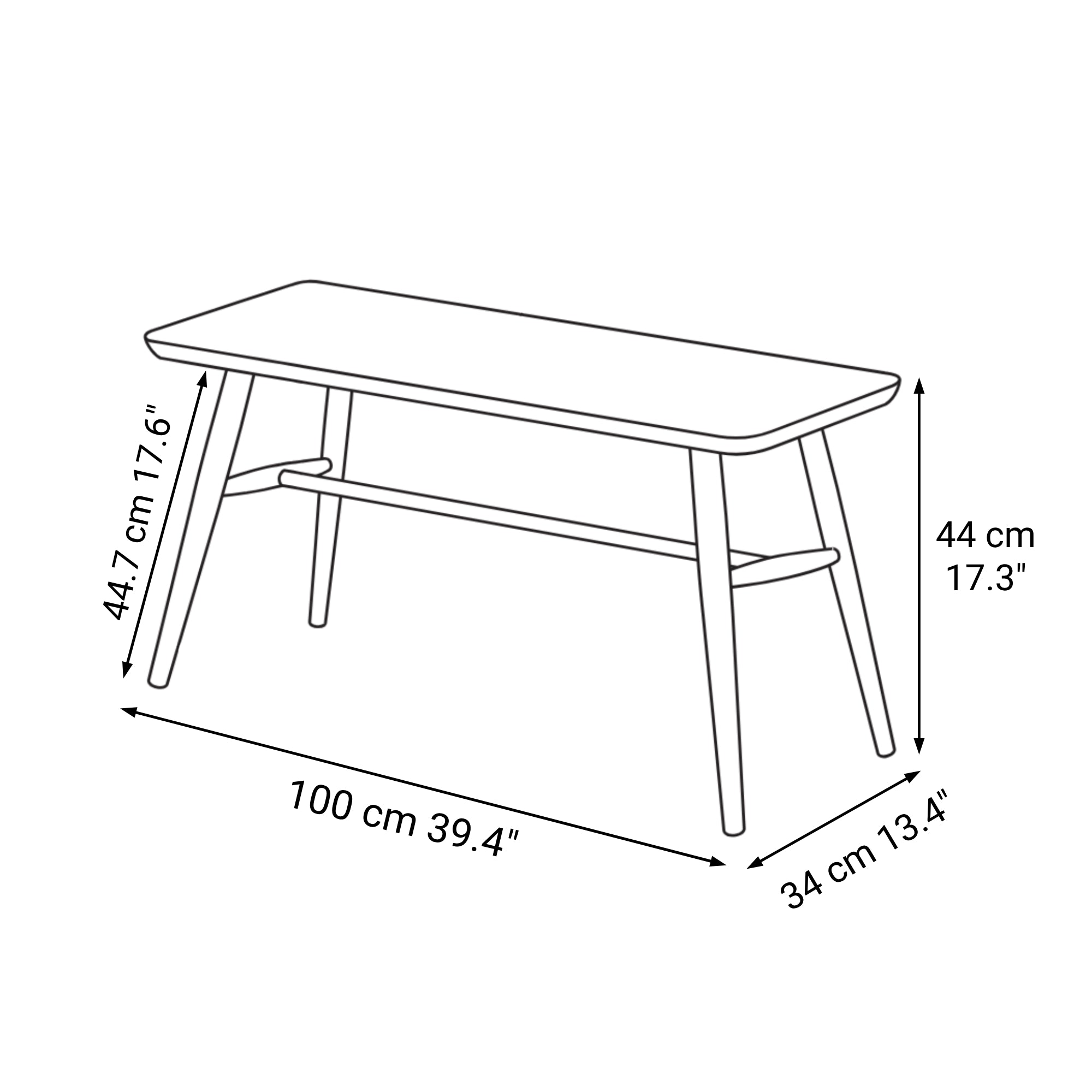 Beech Wood Bench with Round Legs - Image 10