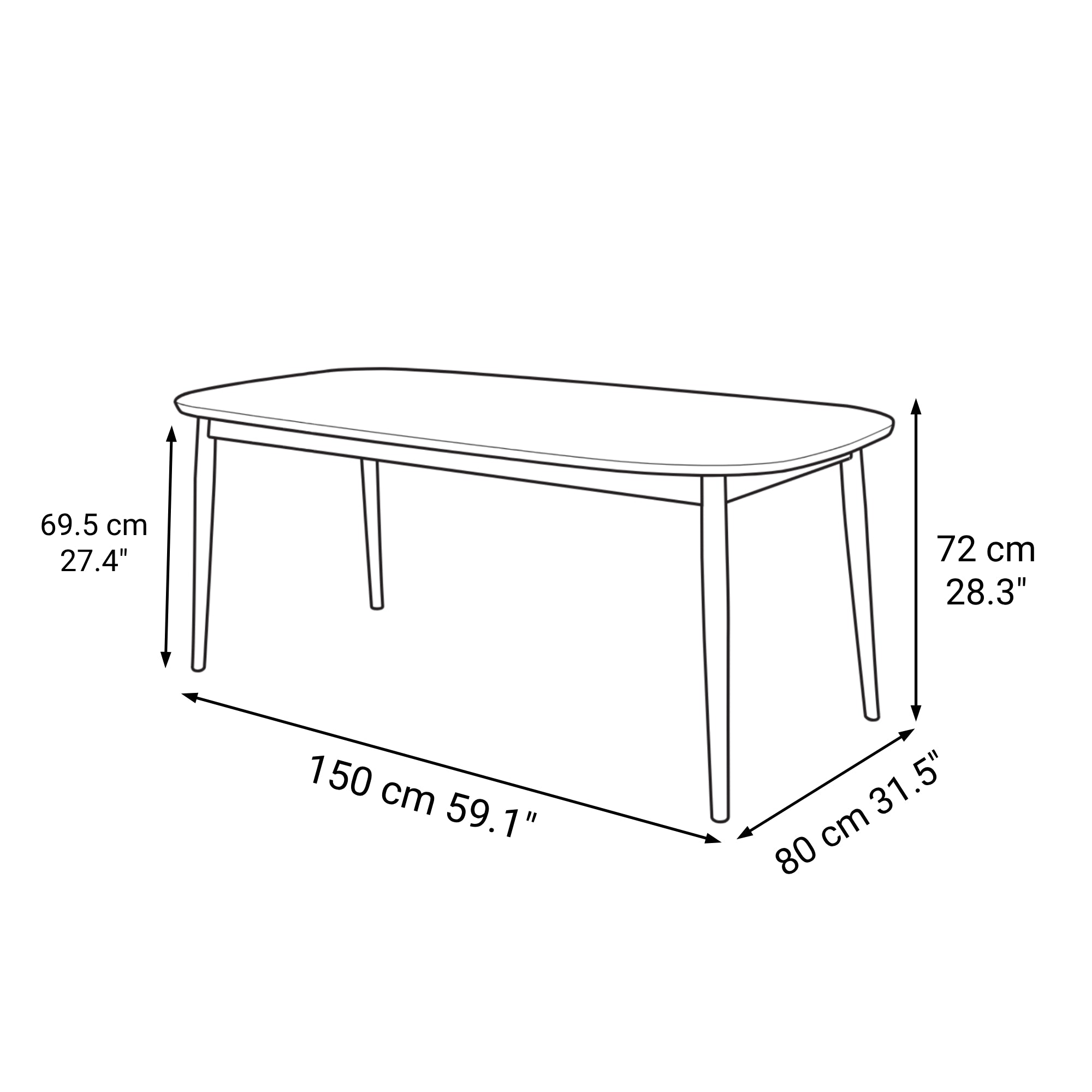 Beech Wood Table with Round Legs - W 59.1 - Image 8
